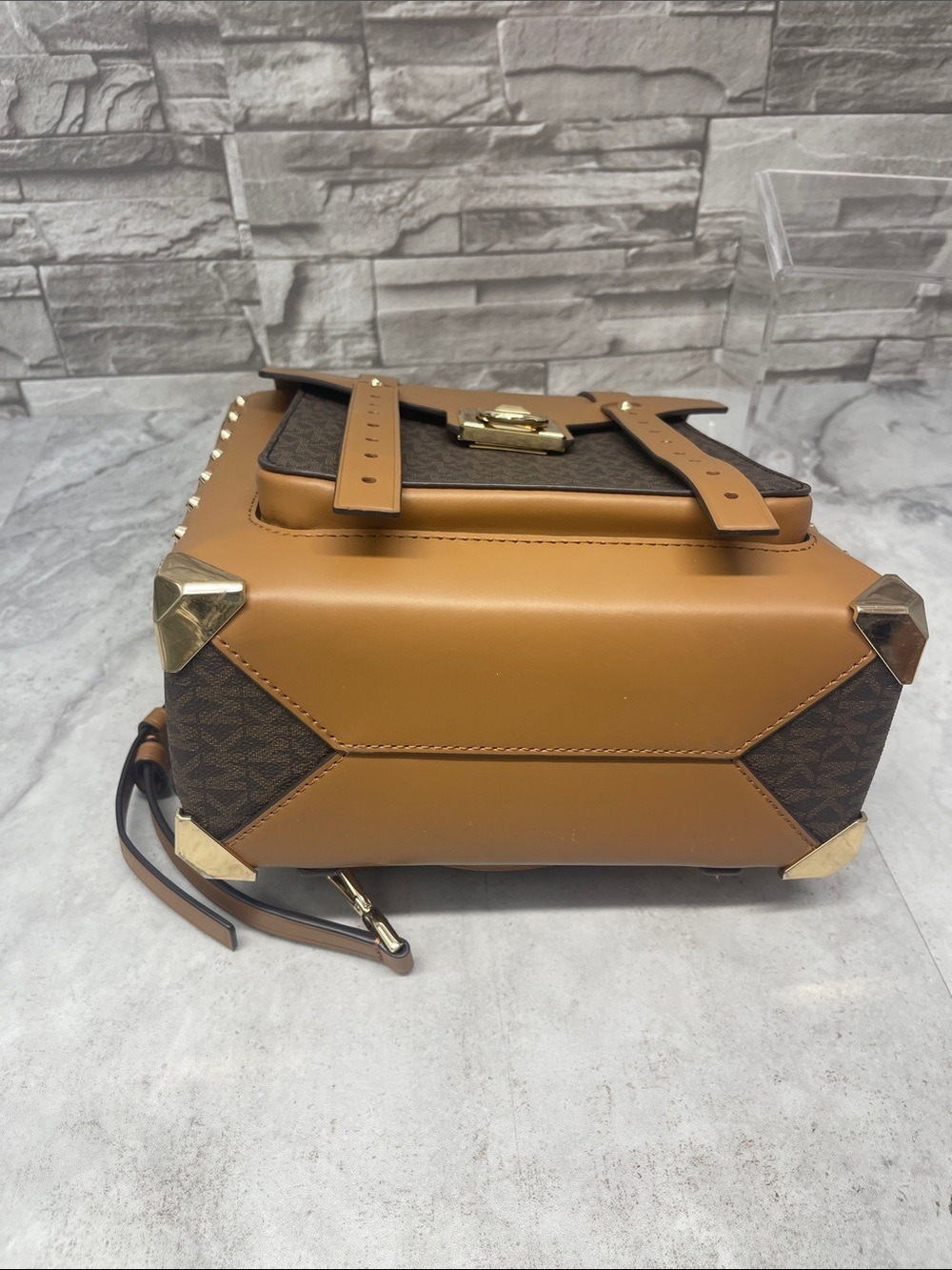 Michael Kors Manhattan Backpack Satchel & Matching Wallet Brown MK Logo - Picture 9 of 15